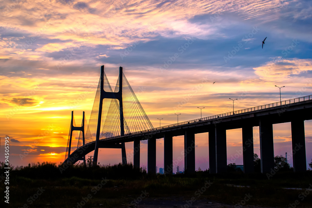 Obraz premium Phu My cable-stayed bridge in sunset, Hochiminh city, Vietnam.