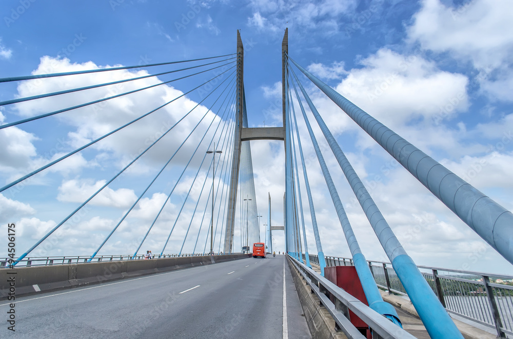 Obraz premium My Thuan cable-stayed bridge over Tien river in Tien Giang province, Mekong delta of Vietnam.