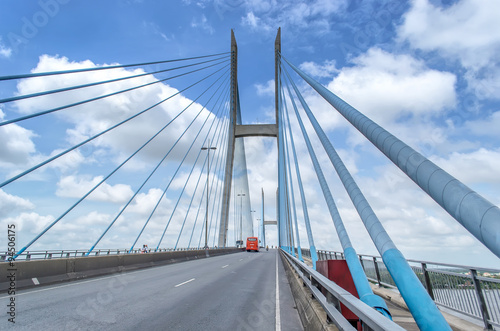 My Thuan cable-stayed bridge over Tien river in Tien Giang province, Mekong delta of Vietnam.
