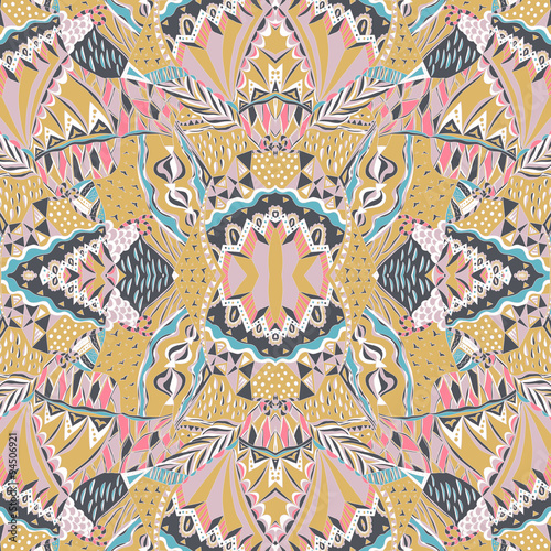 Traditional ornamental paisley bandanna. Hand drawn background with artistic pattern.