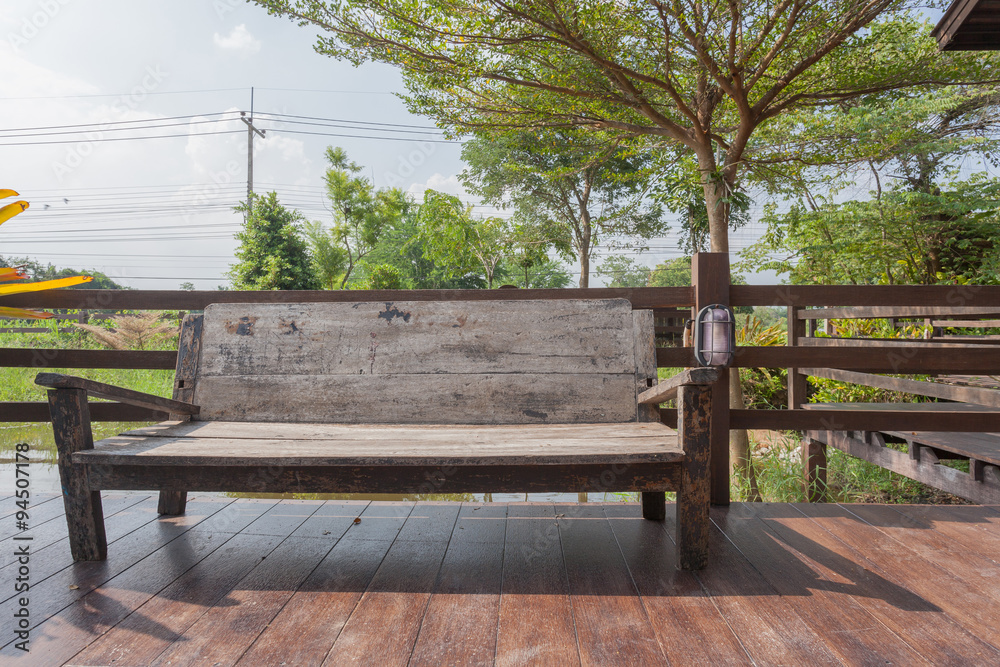 A old bench in the park on sunny day