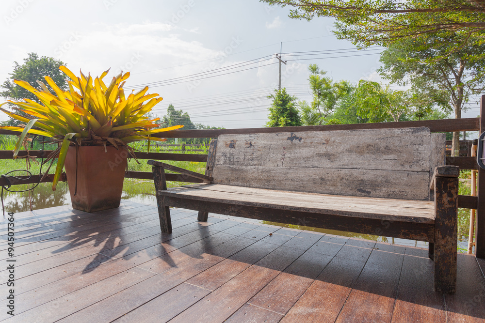 A old bench in the park on sunny day