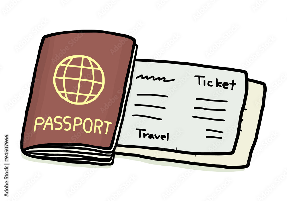 Vecteur Stock passport and ticket / cartoon vector and illustration, hand  drawn style, isolated on white background. | Adobe Stock