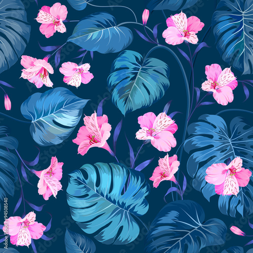 Alstroemeria on seamless background. 