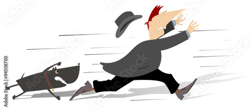 Man run away from angry dog