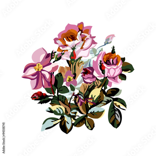 Vector of a beautiful floral bouquet with flowers roses and buds