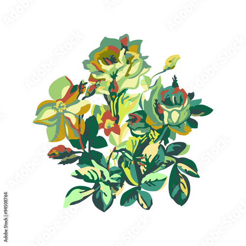 Vector of a beautiful floral bouquet with flowers roses and buds