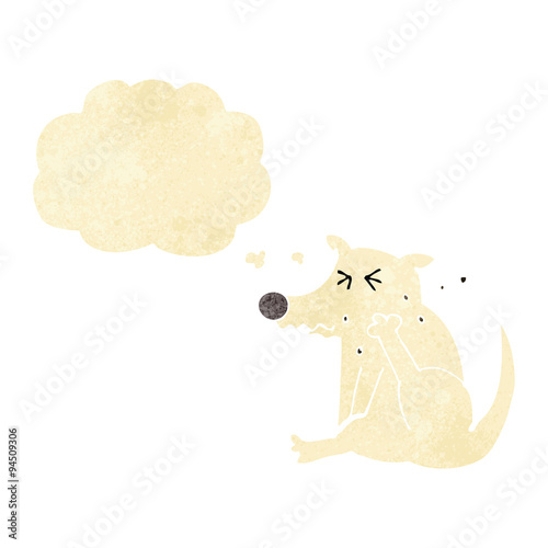 cartoon dog scratching with thought bubble
