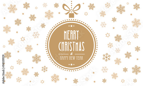 merry christmas gold ball snowflakes white background