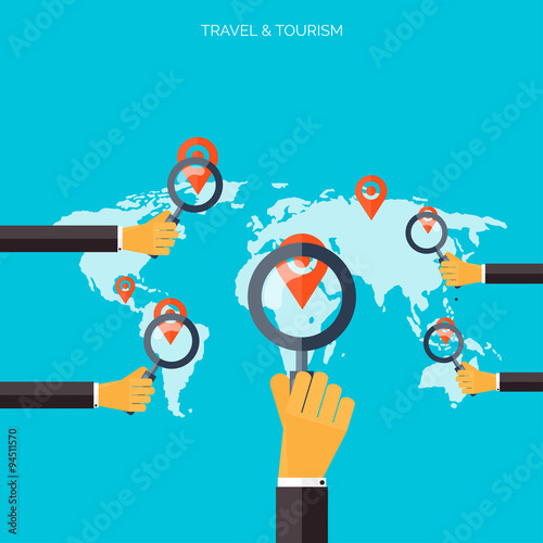 World travel concept background. Flat icons. Tourism concept