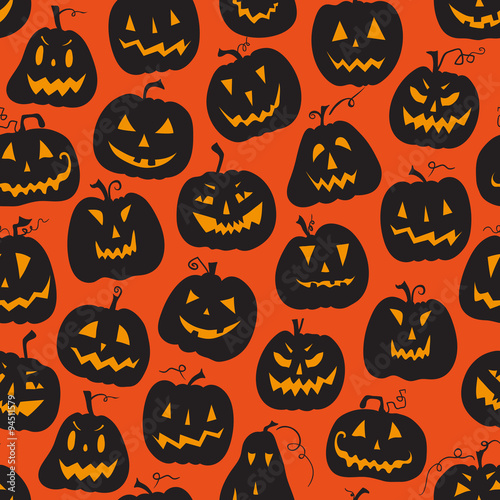 Vector pattern with pumpkins. Halloween holiday, seamless background