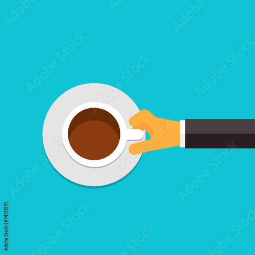 Flat coffee or tea cup in hand.