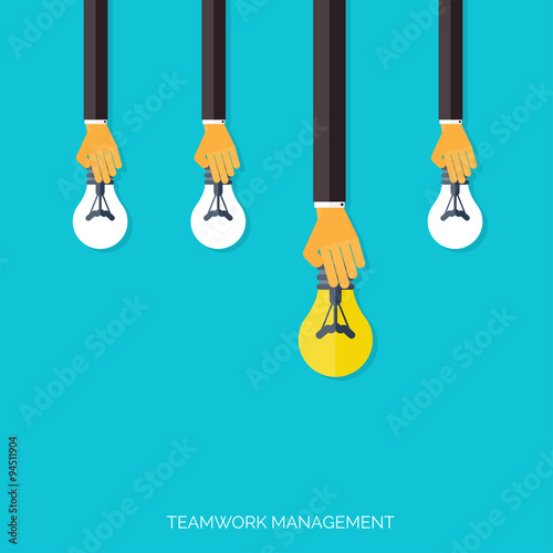 Finding the main idea. Teamwork management concept. Flat icons