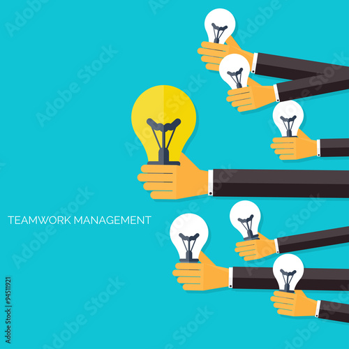 Finding the main idea. Teamwork management concept. Flat icons