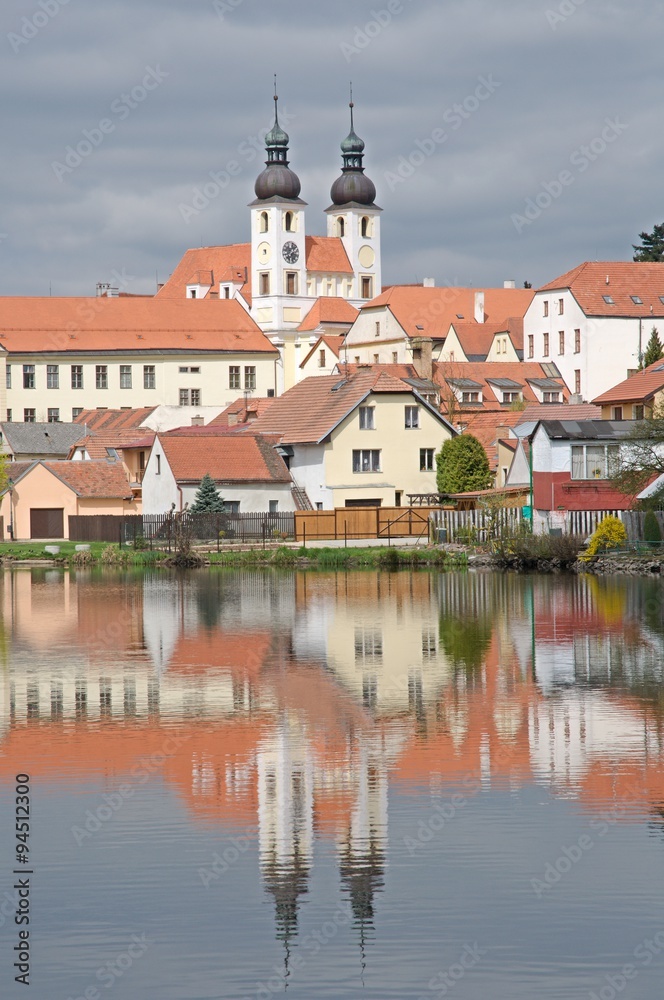 Telc, the historic renaissance town surrounded by ponds in the Vysocina, Czech Republic.