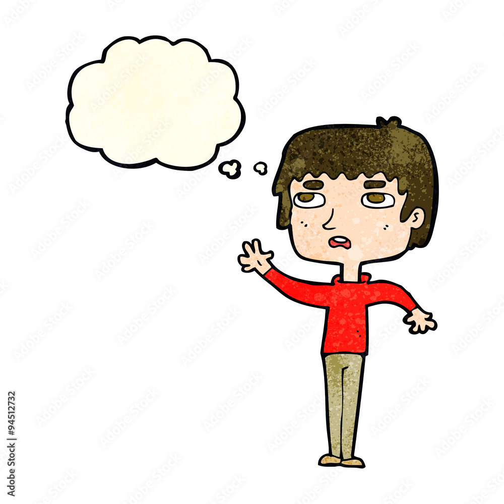 cartoon unhappy boy waving with thought bubble cartoon unhappy boy waving with thought bubble