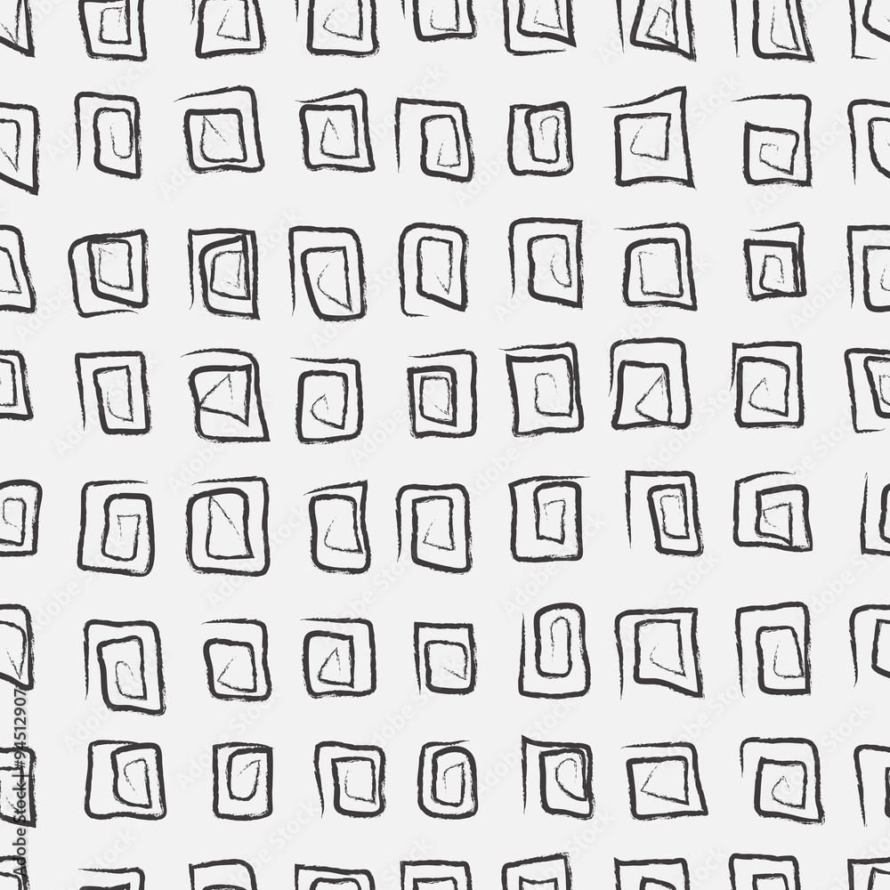 Doodle abstract pattern with squares. Black and white colors.