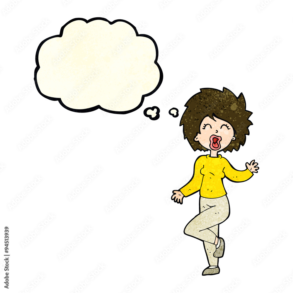 cartoon woman dancing with thought bubble cartoon woman dancing with thought bubble