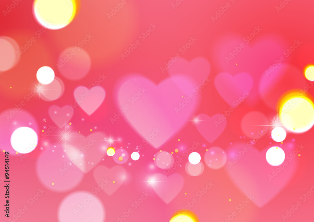 Love Abstract with Hearts and Bokeh Lights Pink Background