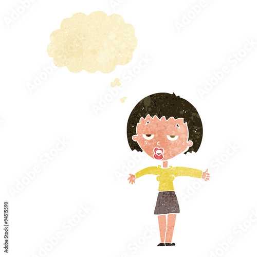 cartoon bored woman with thought bubble