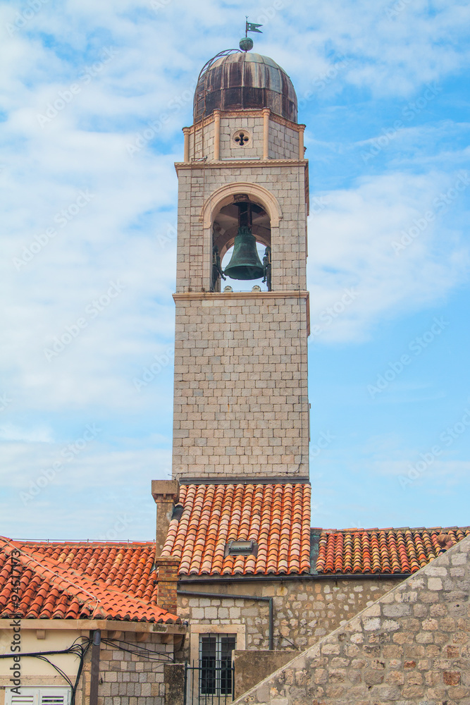     Clock tower in Stradun street in Dubrovnik, Croatia, built in 15 Century, UNESCO site 