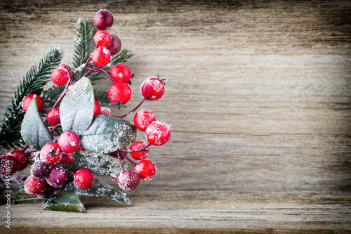 Christmas wreath from red berries, a fur-tree and cones.