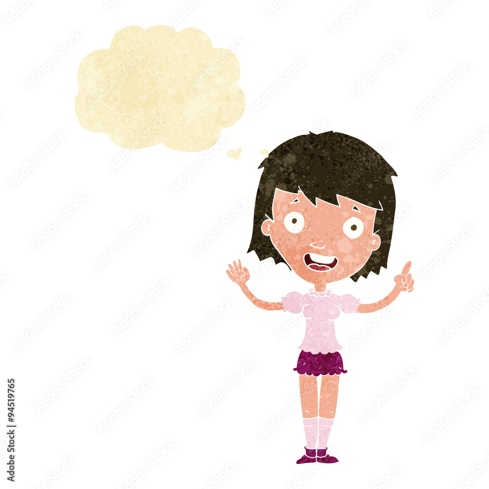 cartoon woman pointing with thought bubble cartoon woman pointing with thought bubble