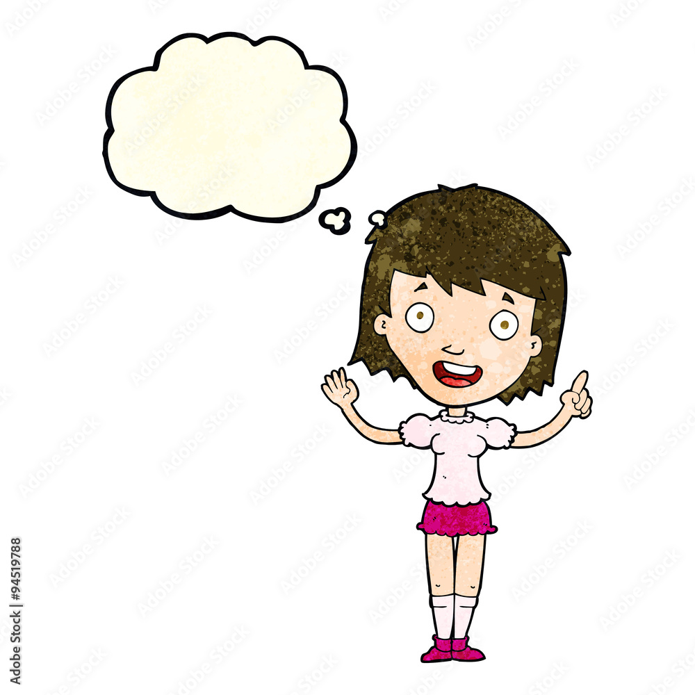 cartoon woman pointing with thought bubble cartoon woman pointing with thought bubble