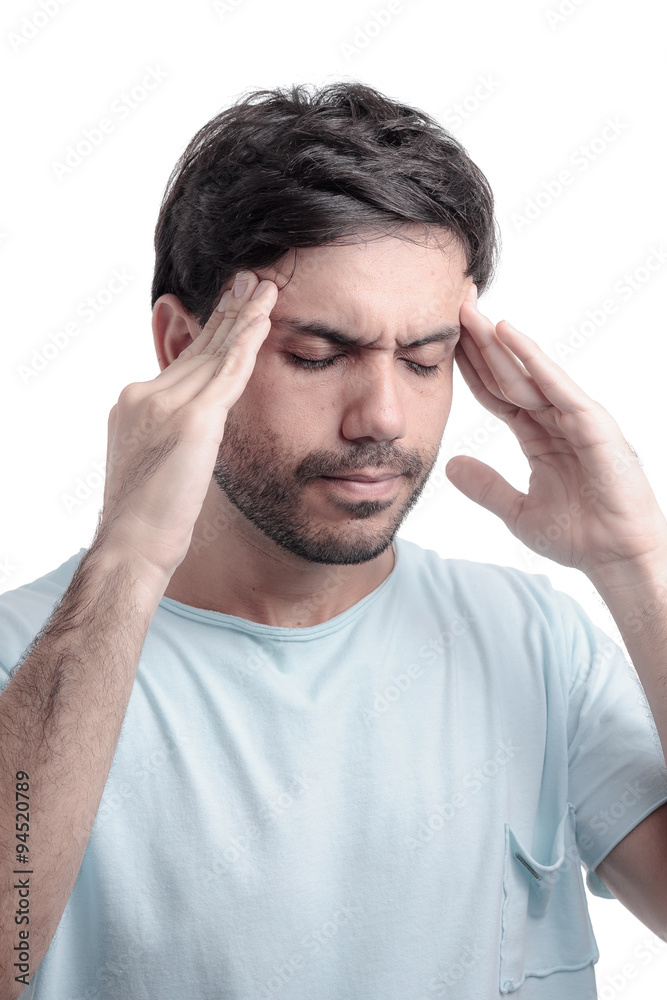 Sinus pain, sinus pressure, sinusitis. Sad man holding his head Sinus pain, sinus pressure, sinusitis. Sad man holding his head