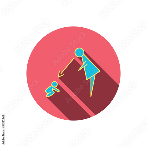 Under nanny supervision icon. Babysitting sign.