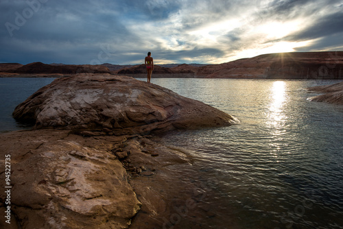 Bikini Girl Looking at Sunset Glen Canyon Lake Powell