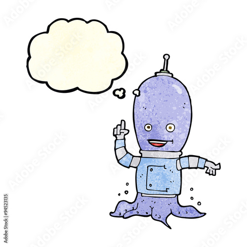 cartoon alien spaceman with thought bubble