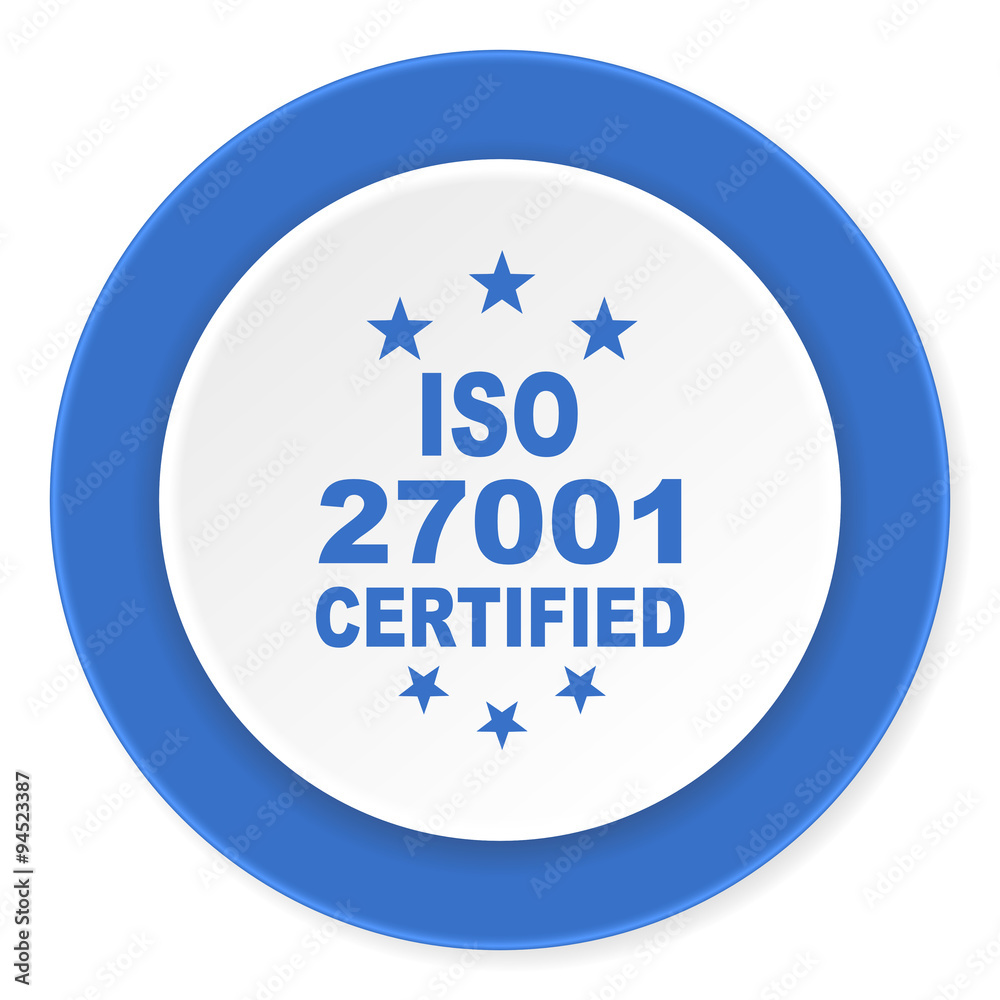 iso 27001 blue circle 3d modern design flat icon on white background iso 27001 blue circle 3d modern design flat icon on white background