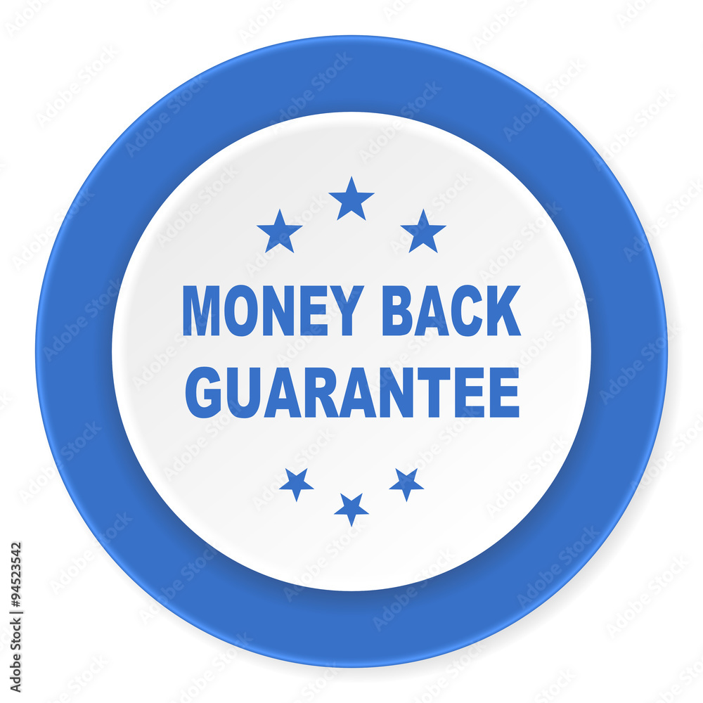 money back guarantee blue circle 3d modern design flat icon on white background money back guarantee blue circle 3d modern design flat icon on white background