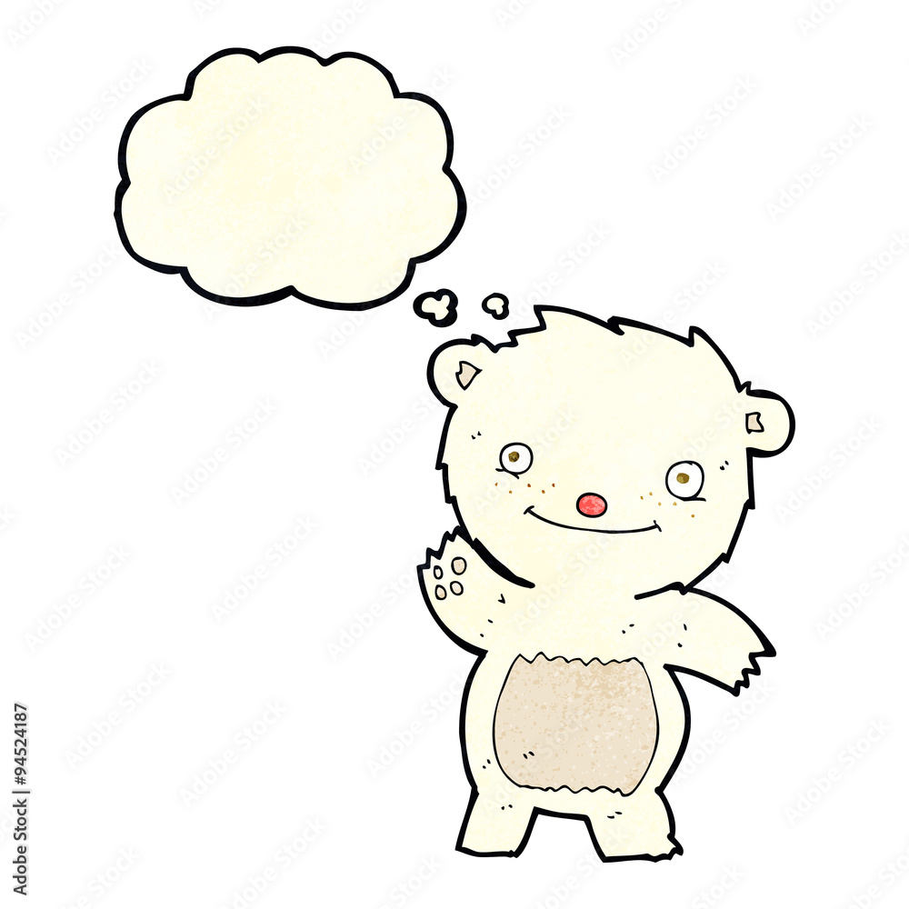 cartoon waving polar bear cub with thought bubble cartoon waving polar bear cub with thought bubble