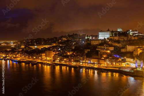 Overview of Old Town of Porto  Portugal at night