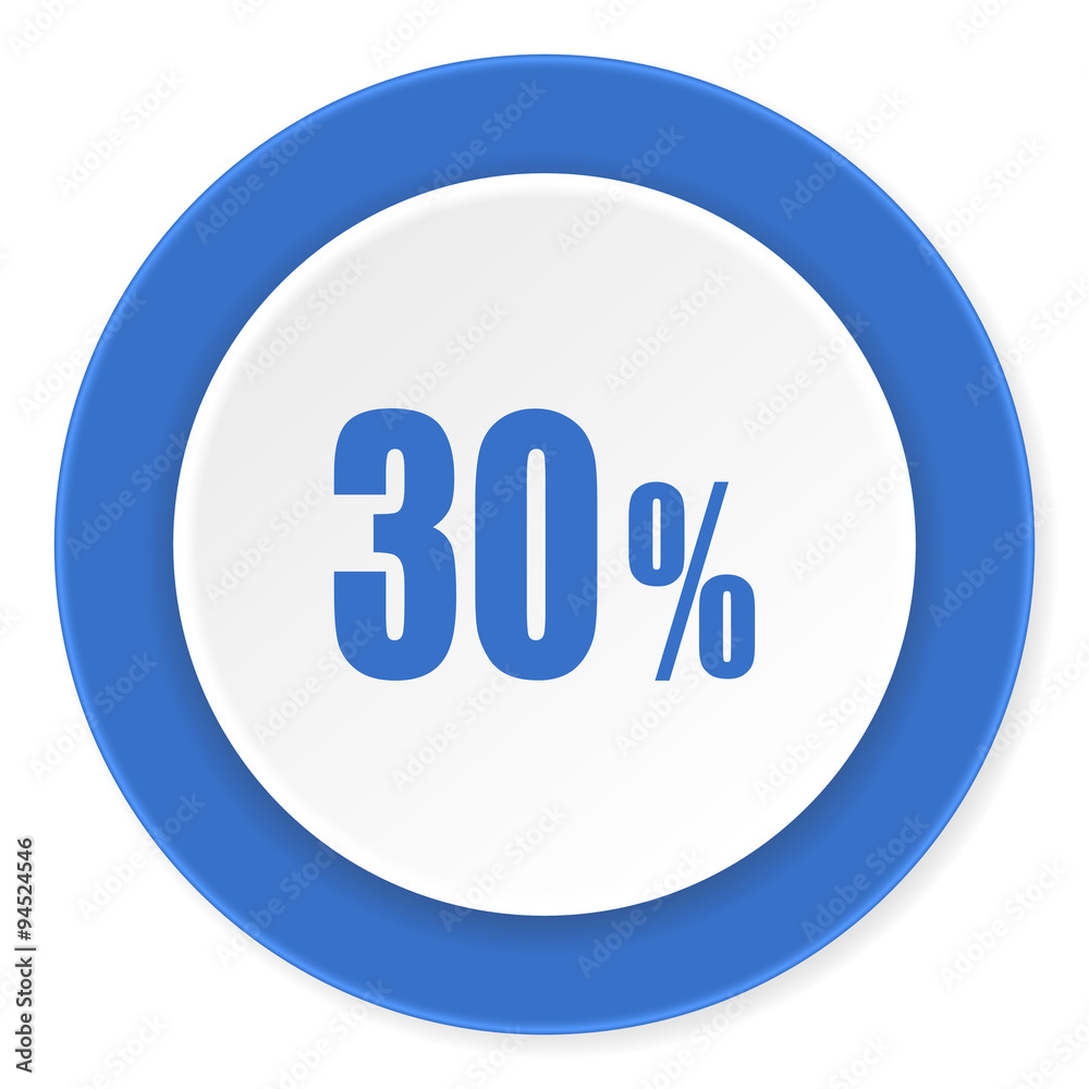 30 percent blue circle 3d modern design flat icon on white background 30 percent blue circle 3d modern design flat icon on white background