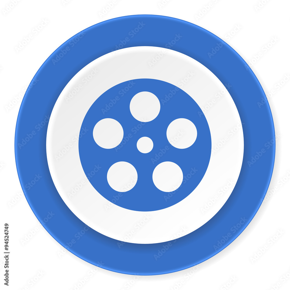 film blue circle 3d modern design flat icon on white background