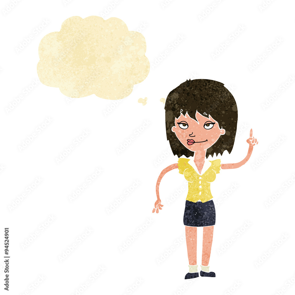 cartoon woman with idea with thought bubble cartoon woman with idea with thought bubble