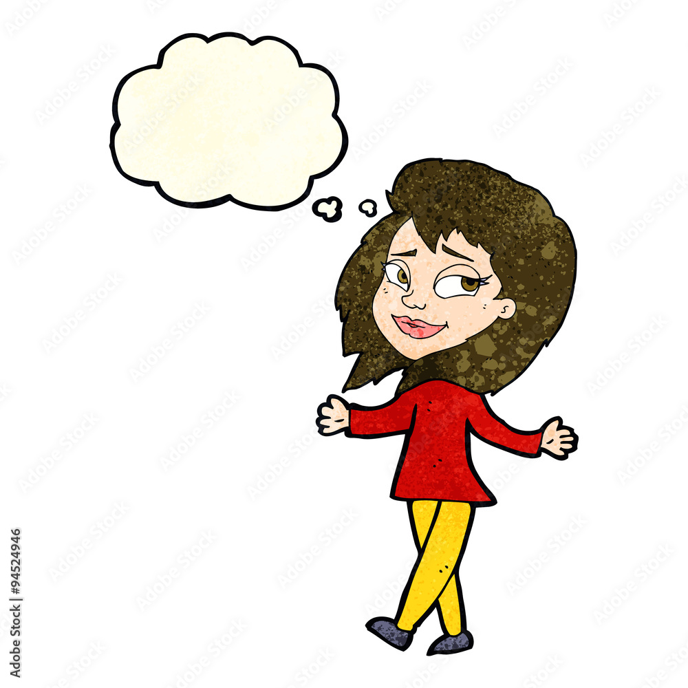 stress free woman cartoon with thought bubble stress free woman cartoon with thought bubble
