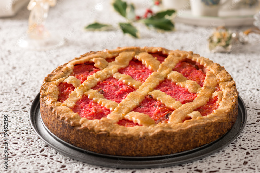 Ricotta tart with alchermes, Italian pastries Ricotta tart with alchermes, Italian pastries