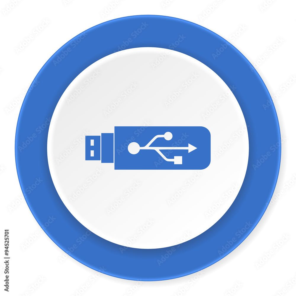 usb blue circle 3d modern design flat icon on white background usb blue circle 3d modern design flat icon on white background