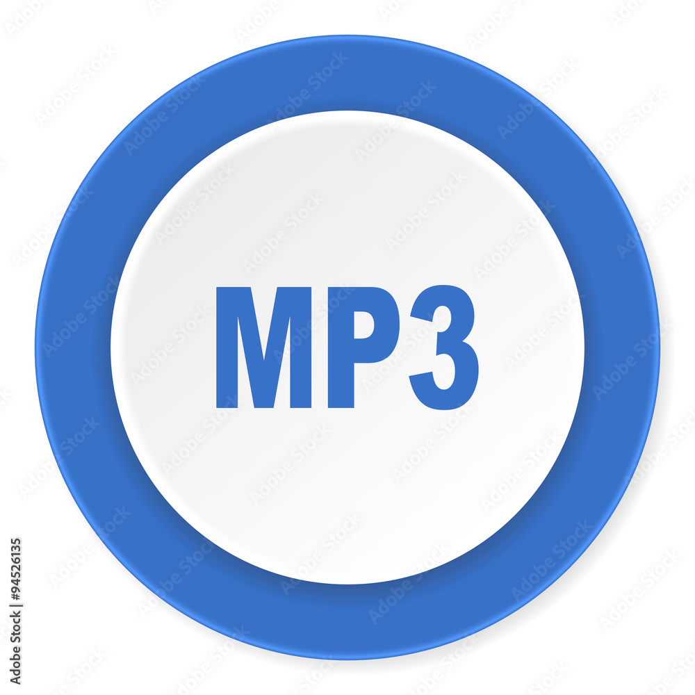 mp3 blue circle 3d modern design flat icon on white background mp3 blue circle 3d modern design flat icon on white background