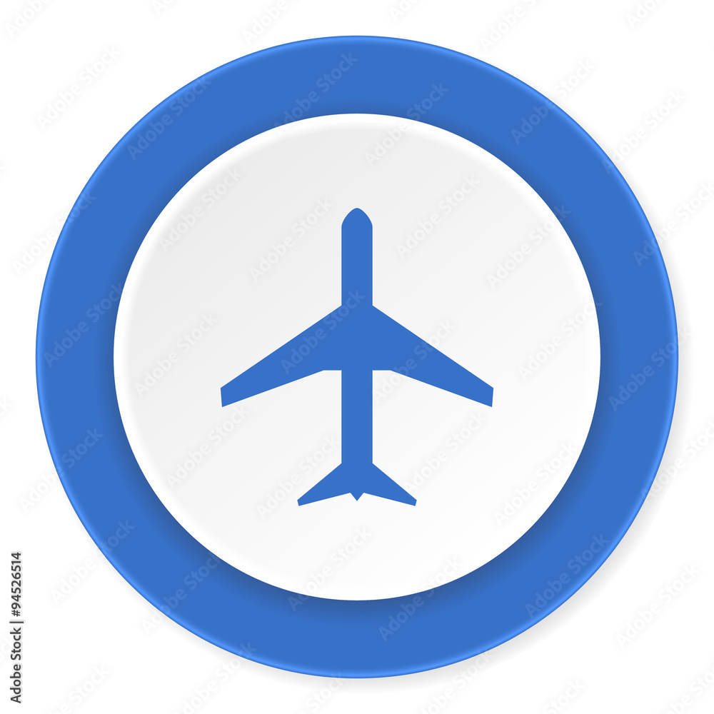 plane blue circle 3d modern design flat icon on white background
