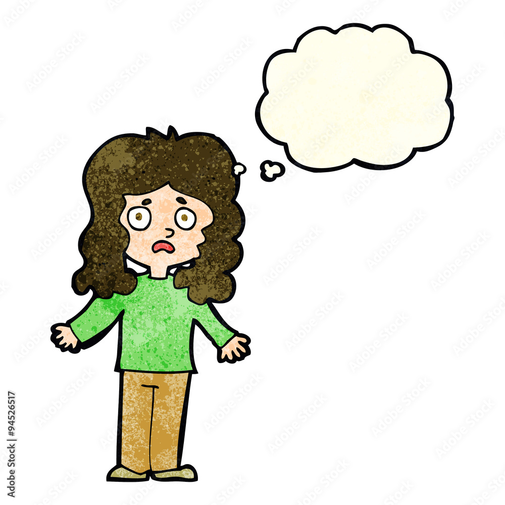 cartoon worried woman with thought bubble cartoon worried woman with thought bubble