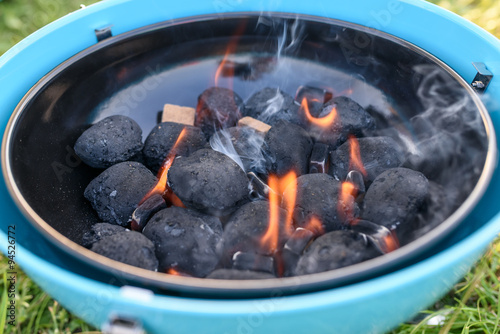 Hot Grill and Burning Charcoal