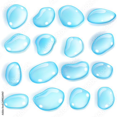 Transparent light blue drops. Transparency only in vector format