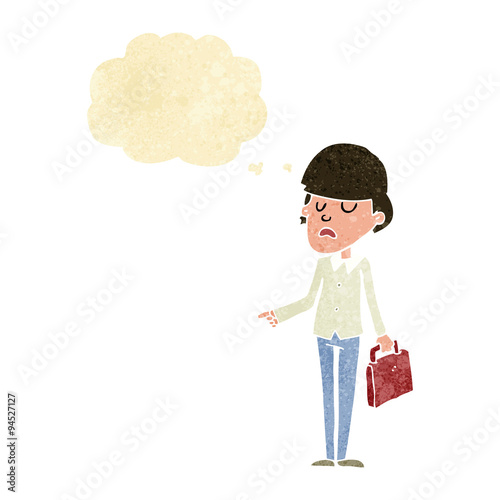 cartoon arrogant businessman pointing with thought bubble