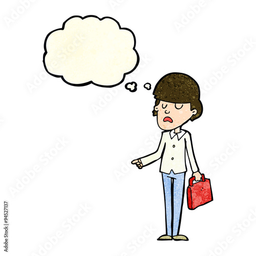 cartoon arrogant businessman pointing with thought bubble