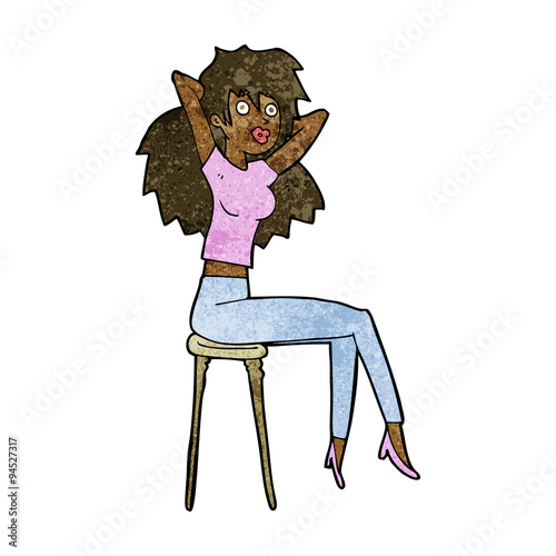 cartoon woman posing on stool